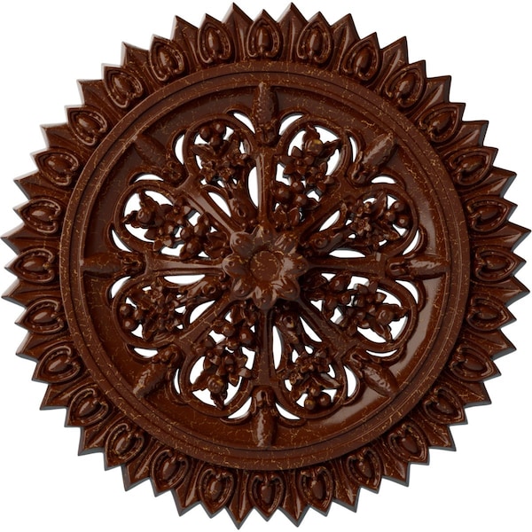 Ekena Millwork Lariah Medallion (Canopies up to 1 3/8"), 24 3/4"OD 1 3/8"ID x 3 1/4"P, Burnished Mahogany Crackle CM24LABMC - main
